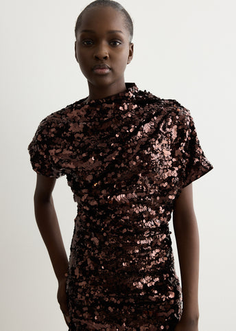 Velvet Sequins Draped Mini Dress