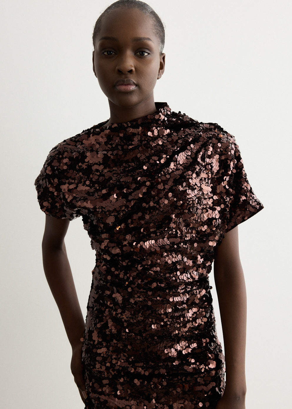 Velvet Sequins Draped Mini Dress