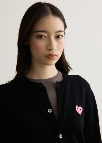 Pink Heart Round Neck Cardigan