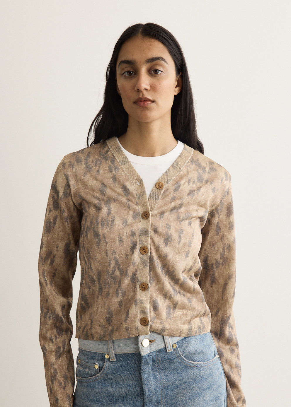 Printed Metallic Cardigan