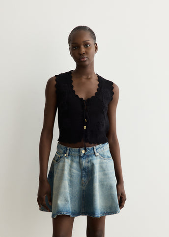 Cotton Cashmere Crochet Applique Vest