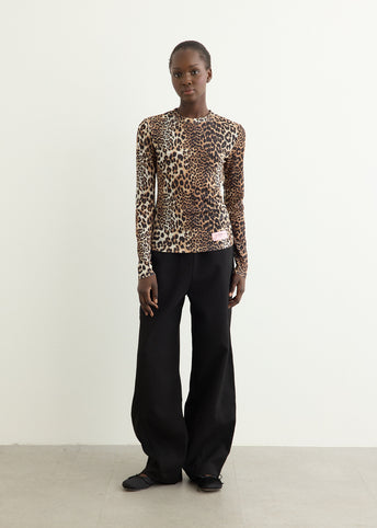 Printed Marl Mesh Long Sleeve Top