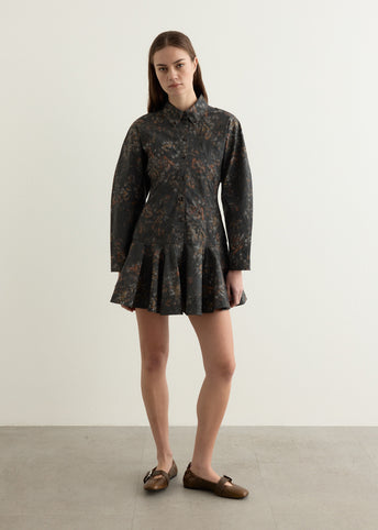 Printed Stretch Cotton Buttoned Mini Dress