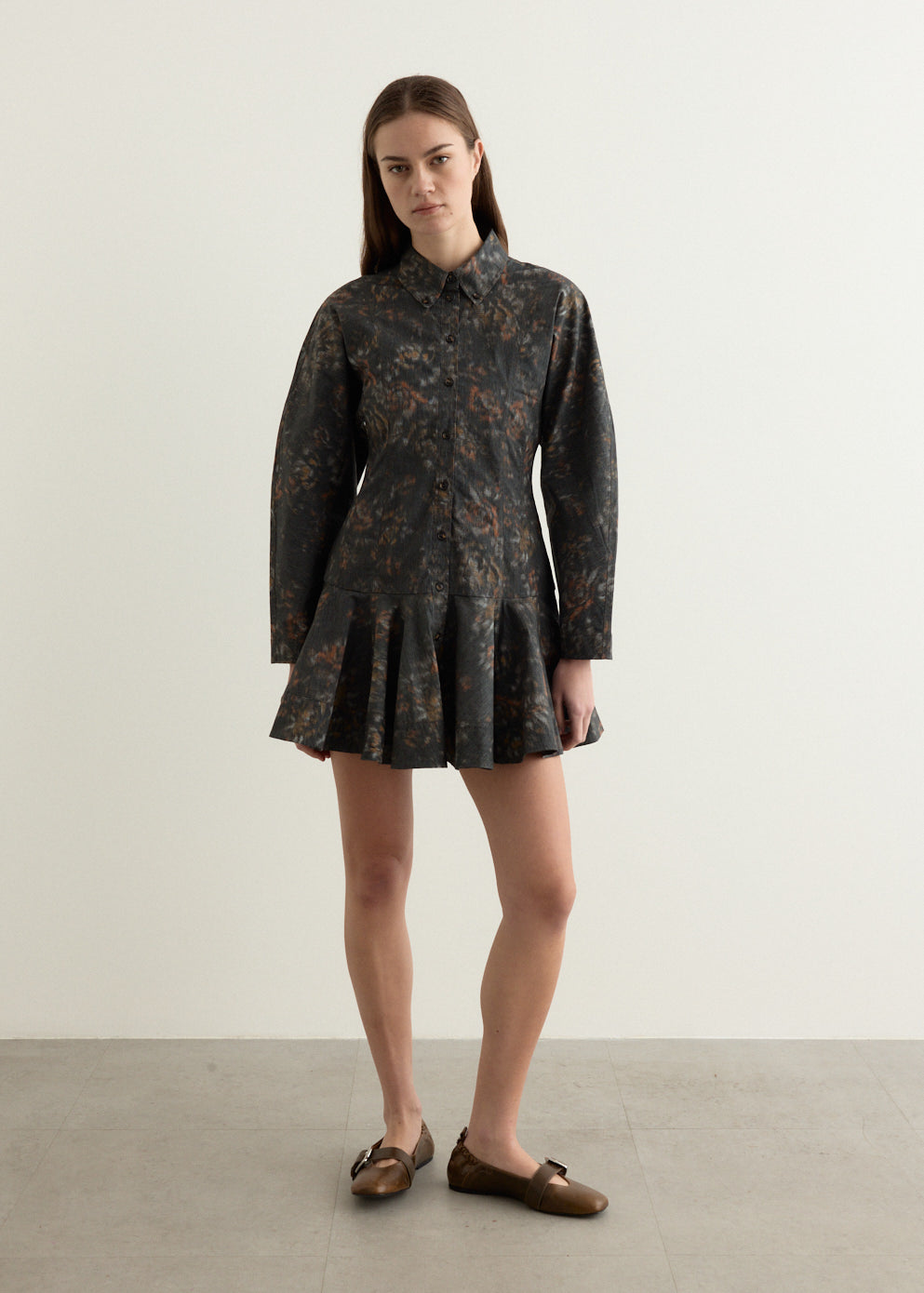 Printed Stretch Cotton Buttoned Mini Dress