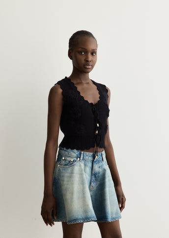 Cotton Cashmere Crochet Applique Vest