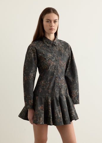 Printed Stretch Cotton Buttoned Mini Dress