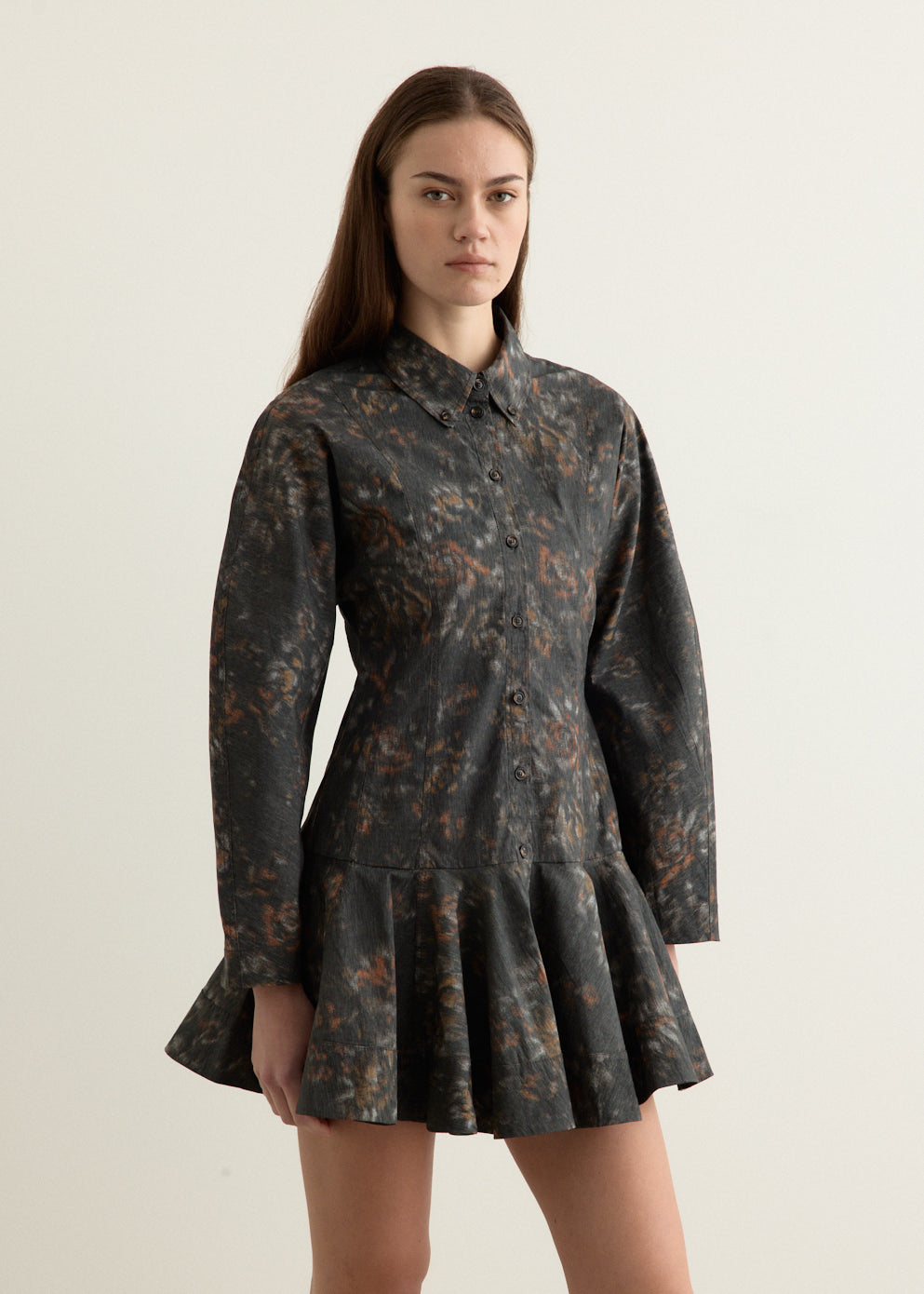 Printed Stretch Cotton Buttoned Mini Dress