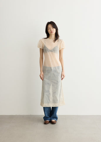 Sheer Puff Sleeve Column Dress
