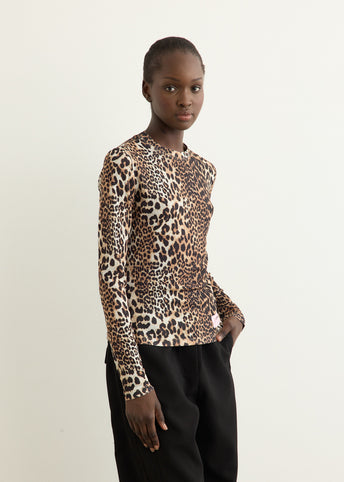 Printed Marl Mesh Long Sleeve Top