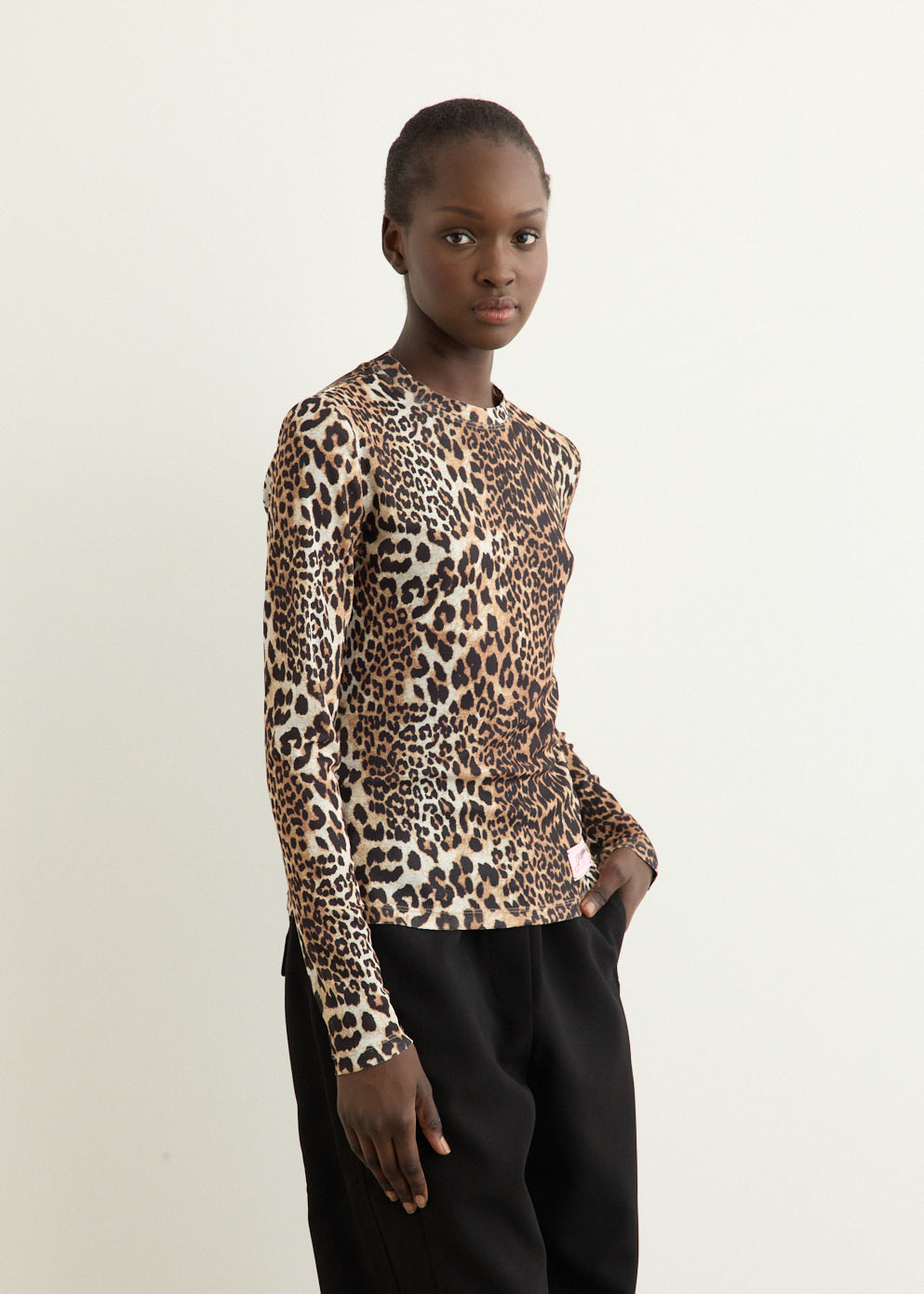 Printed Marl Mesh Long Sleeve Top
