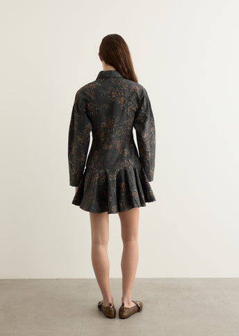 Printed Stretch Cotton Buttoned Mini Dress