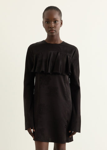 Fluid Satin Jacquard Mini Ruffle Dress