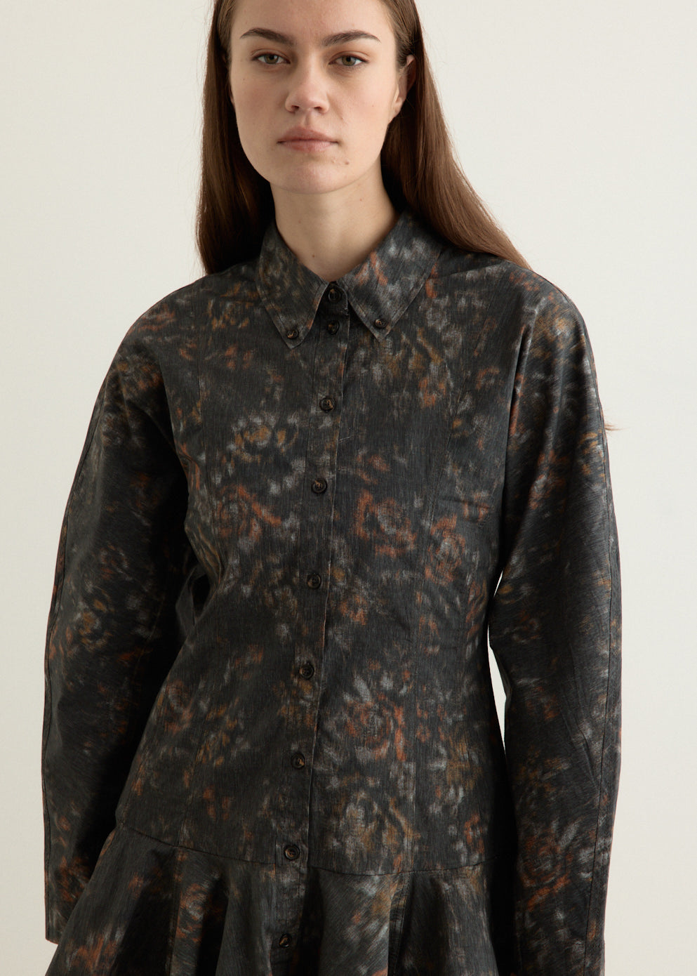 Printed Stretch Cotton Buttoned Mini Dress