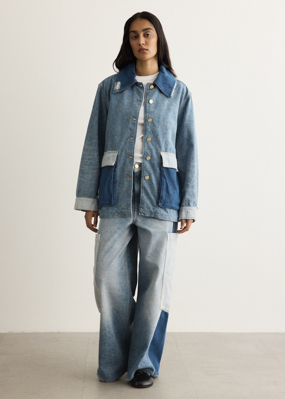 Patchwork Denim Midi Jacket