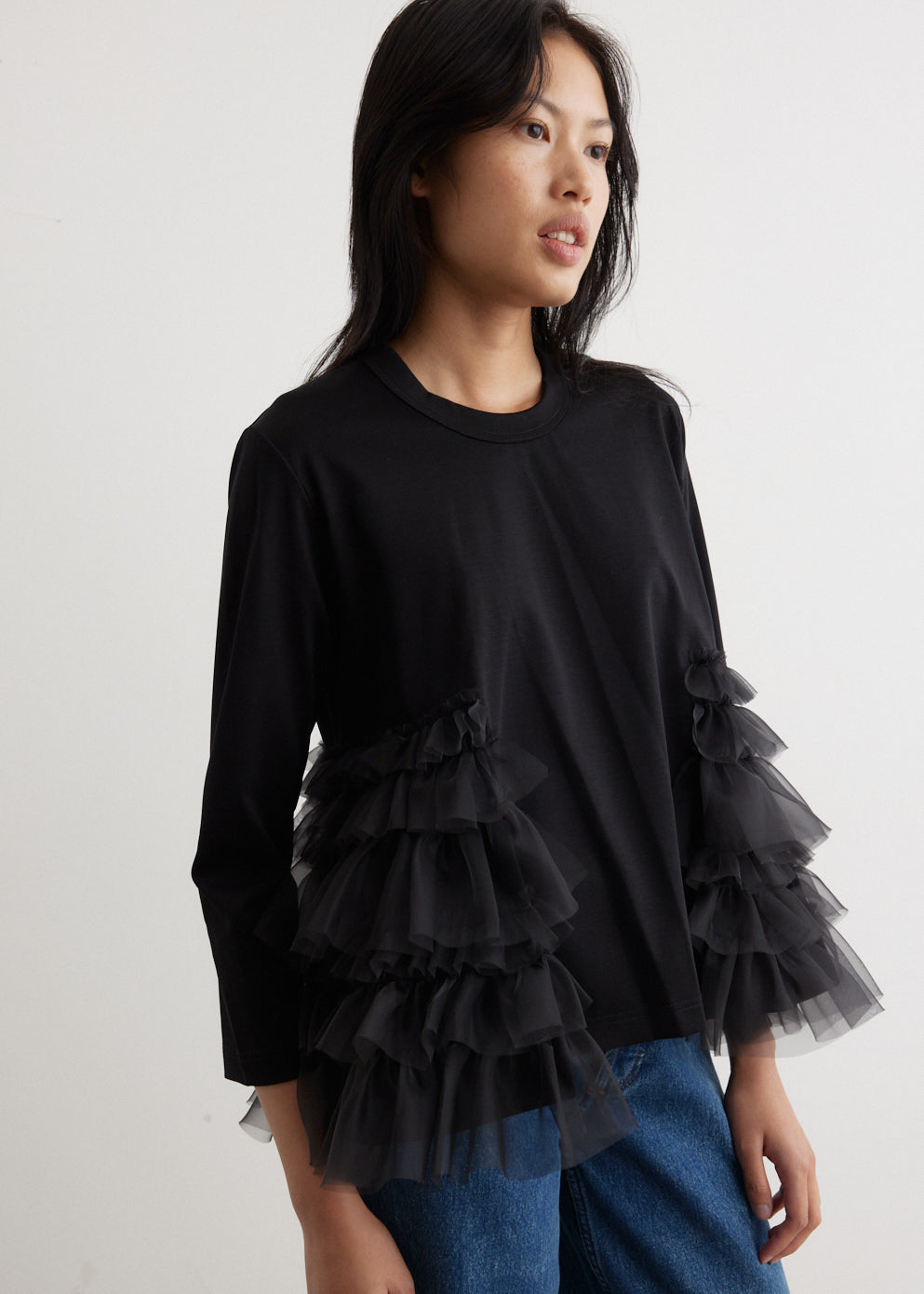 Long Sleeve Jersey Frill Top