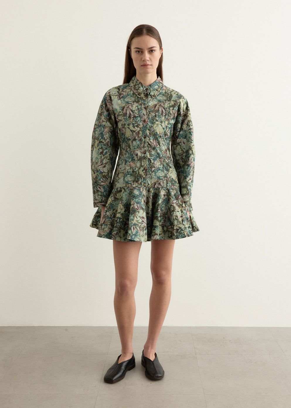 Printed Stretch Cotton Buttoned Mini Dress