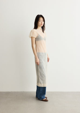 Sheer Puff Sleeve Column Dress