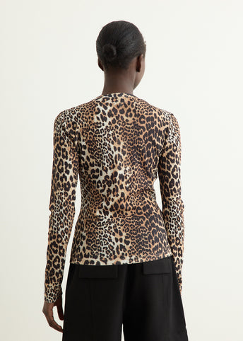 Printed Marl Mesh Long Sleeve Top