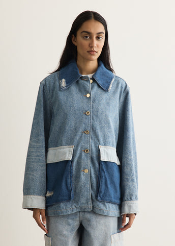 Patchwork Denim Midi Jacket