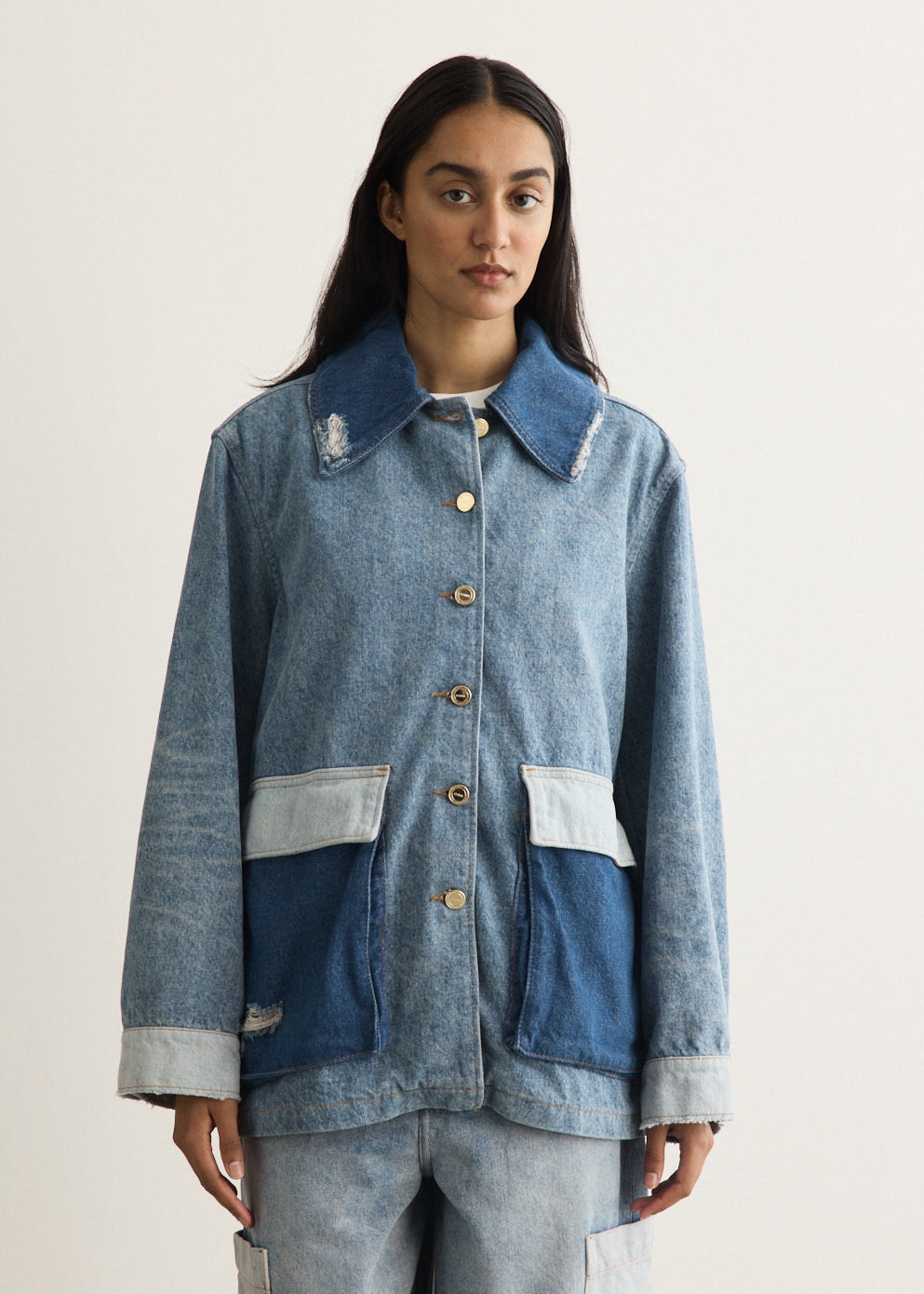 Patchwork Denim Midi Jacket