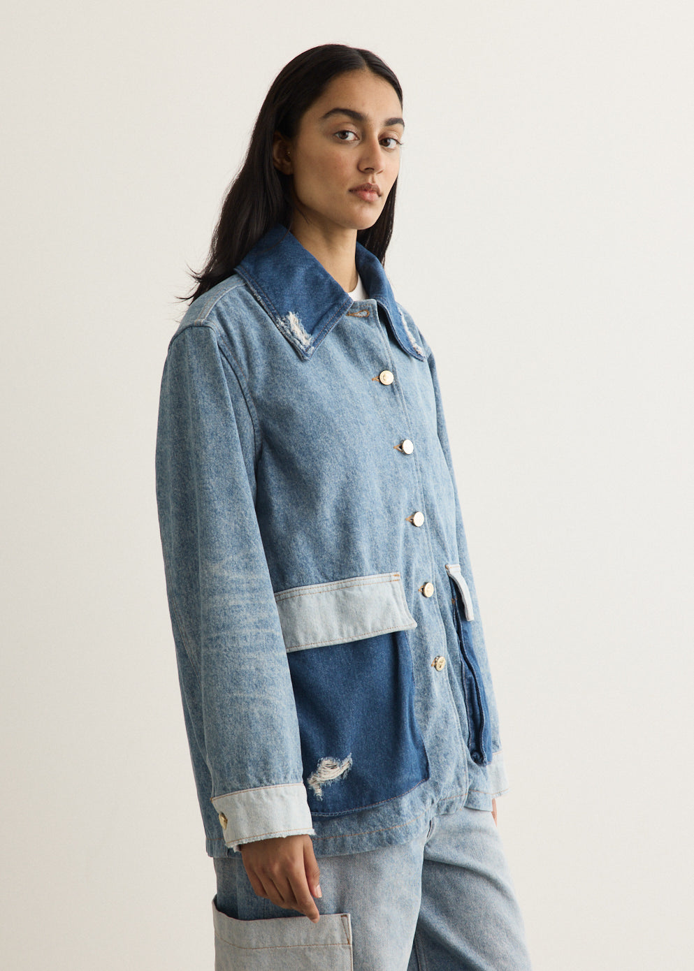 Patchwork Denim Midi Jacket