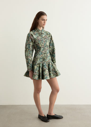 Printed Stretch Cotton Buttoned Mini Dress