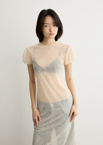 Sheer Puff Sleeve Column Dress