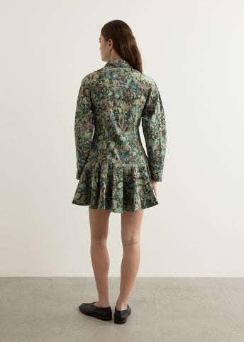 Printed Stretch Cotton Buttoned Mini Dress