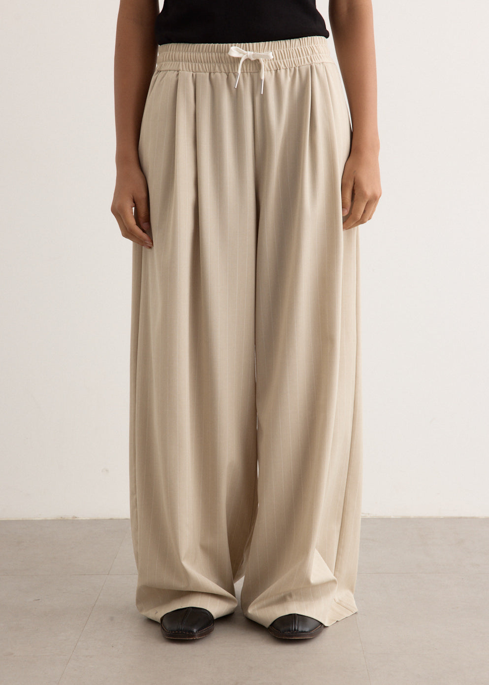Pinstripe Wool Drawstring Pants
