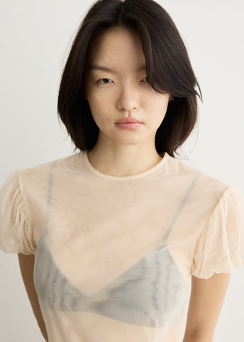 Sheer Puff Sleeve Column Dress