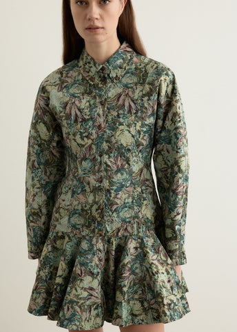 Printed Stretch Cotton Buttoned Mini Dress