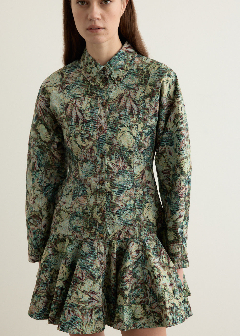 Printed Stretch Cotton Buttoned Mini Dress