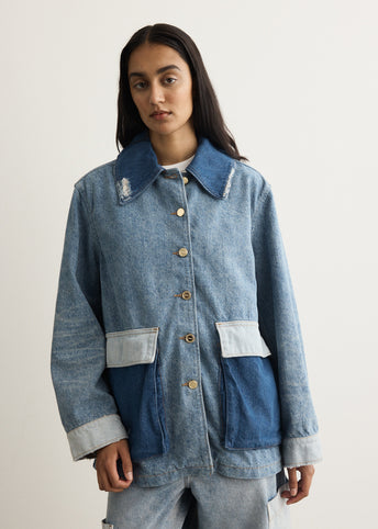 Patchwork Denim Midi Jacket