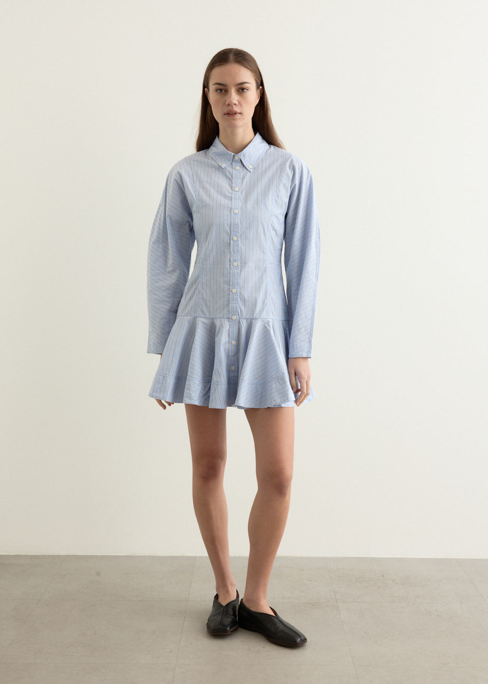 Stripe Cotton Buttoned Mini Dress