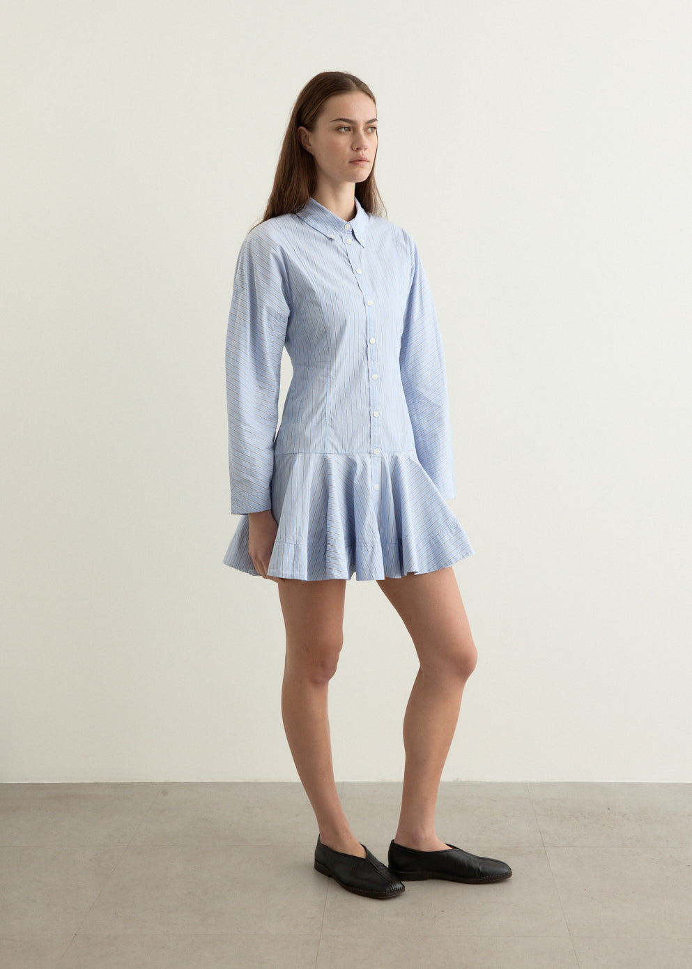 Stripe Cotton Buttoned Mini Dress