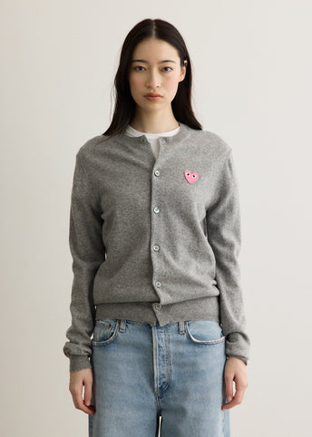 Pink Heart Round Neck Cardigan