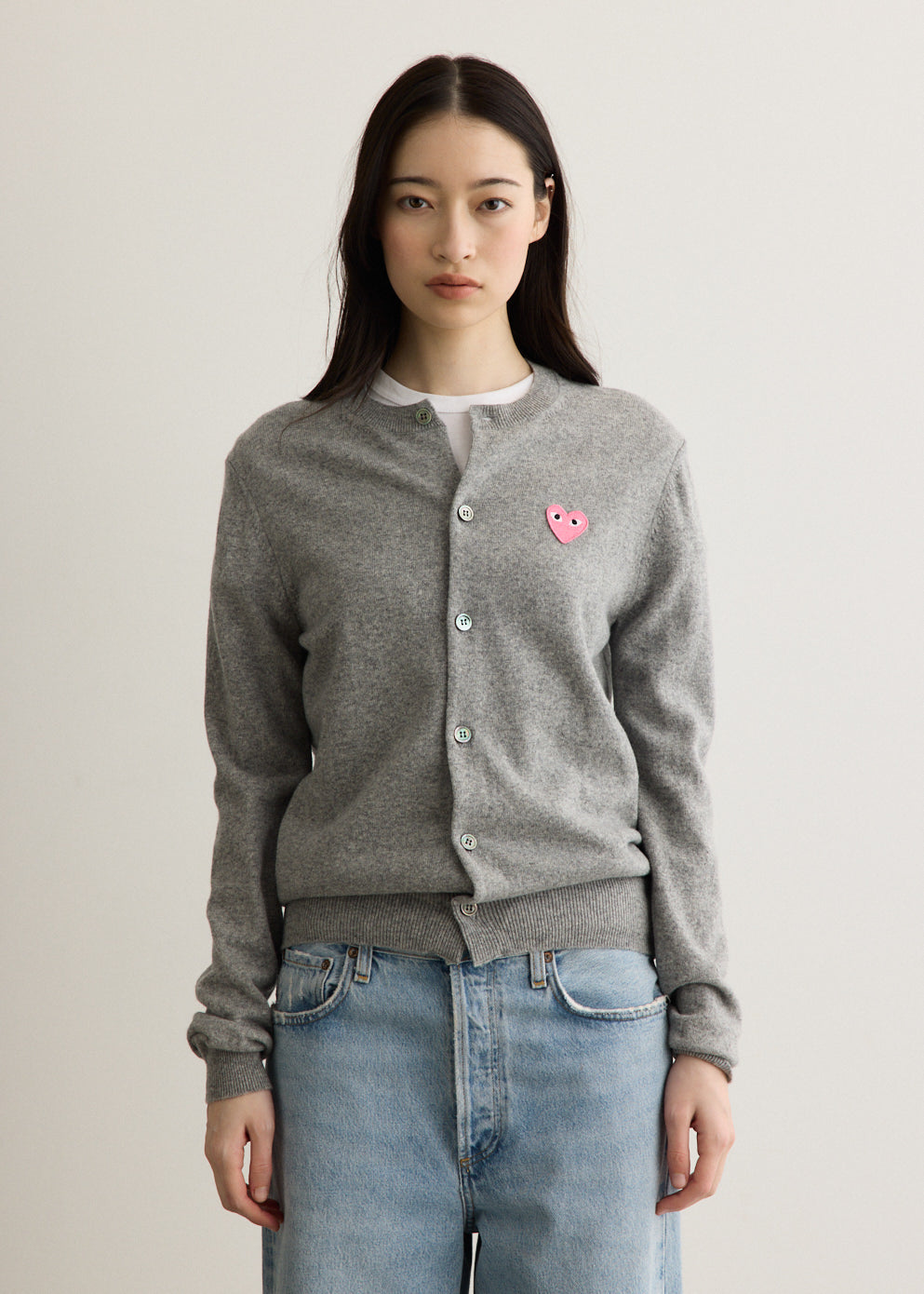 Pink Heart Round Neck Cardigan