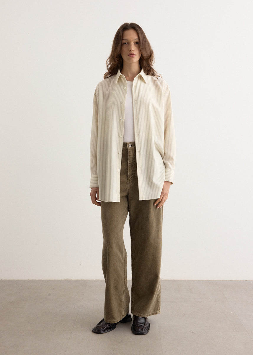 トップス 25ss SUPER FINE WOOL STRIPE SHIRT Auralee Super Fine Wool Stripe Shirt in Green Stripe Curated