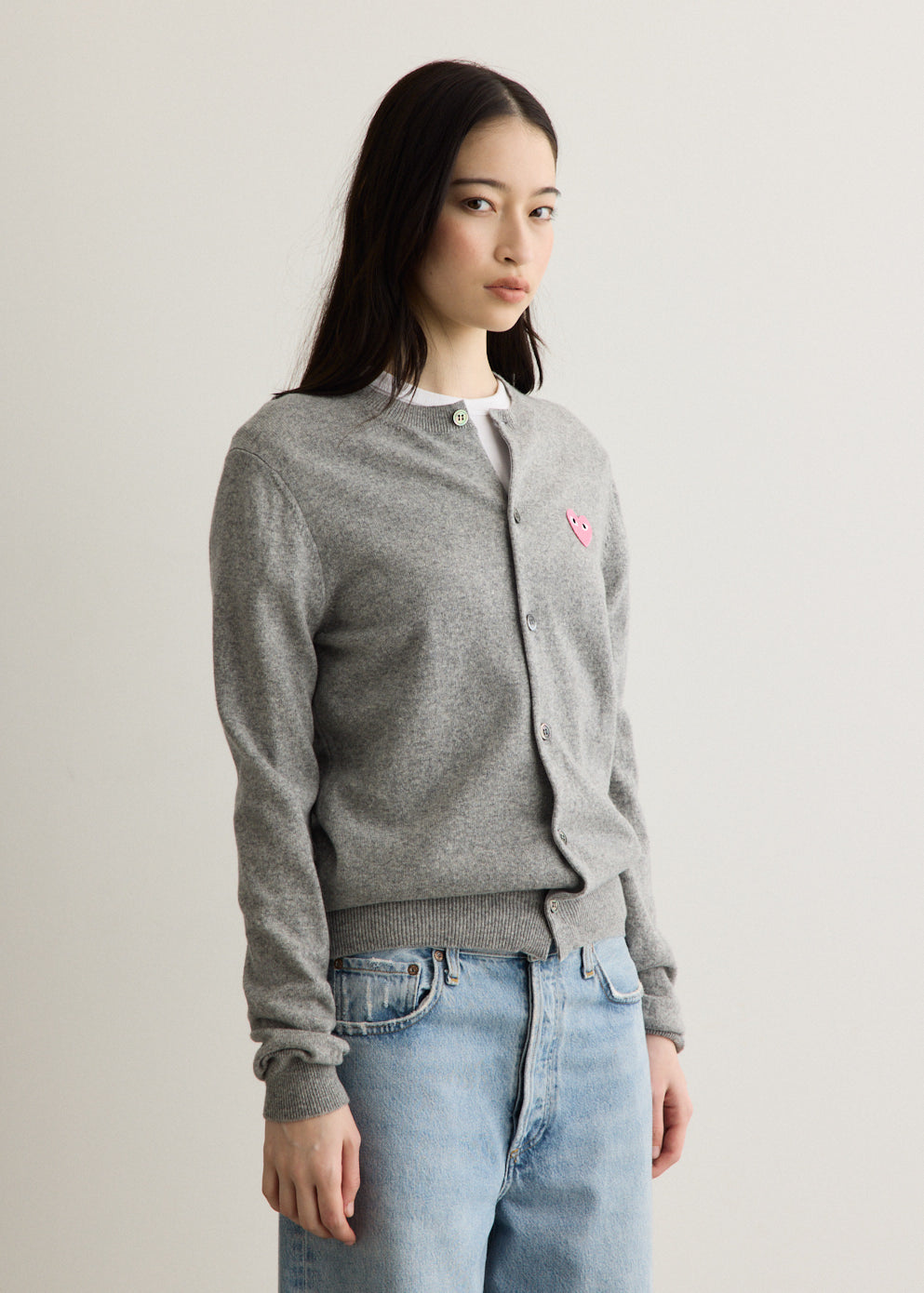 Pink Heart Round Neck Cardigan