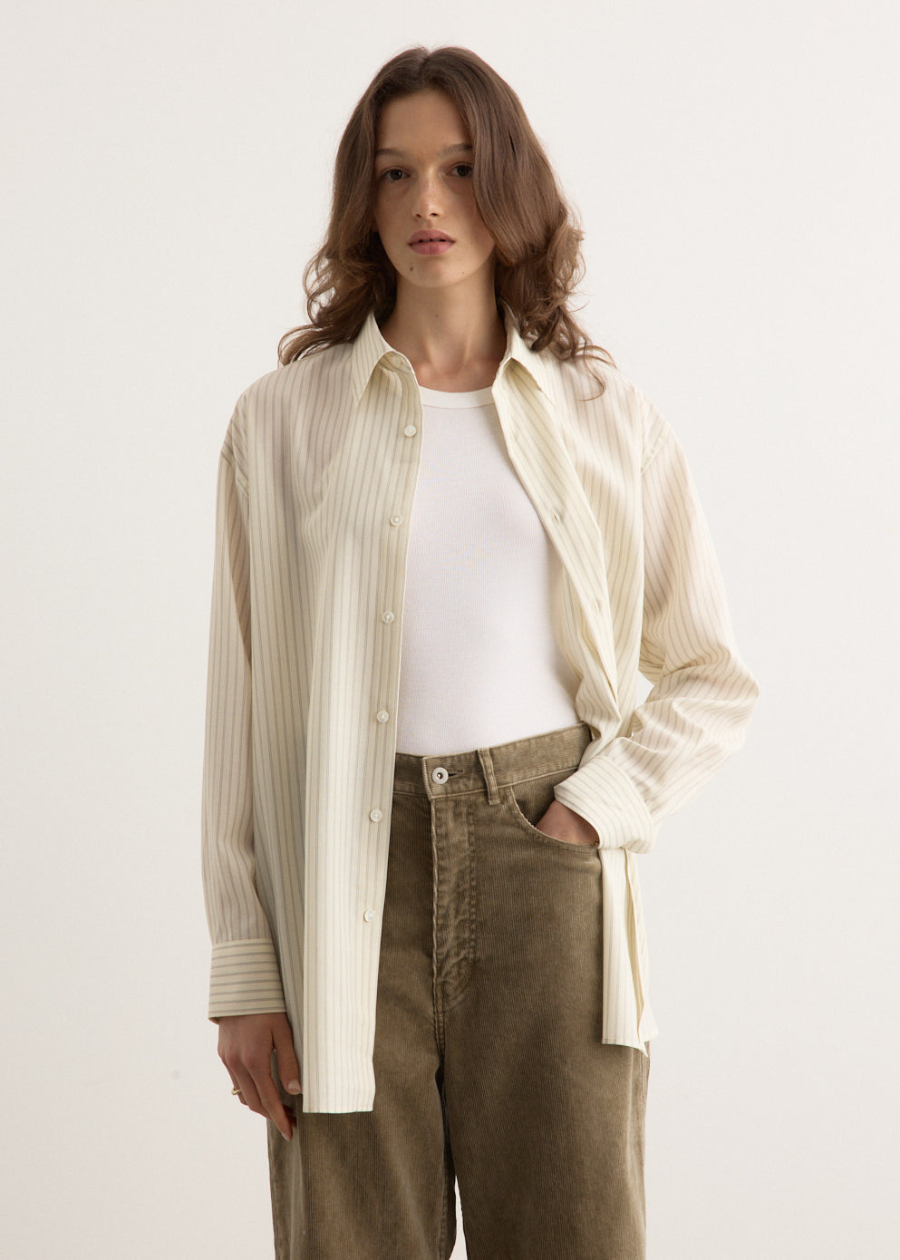 トップス 25ss SUPER FINE WOOL STRIPE SHIRT Auralee Super Fine Wool Stripe Shirt in Ivory Stripe Curated