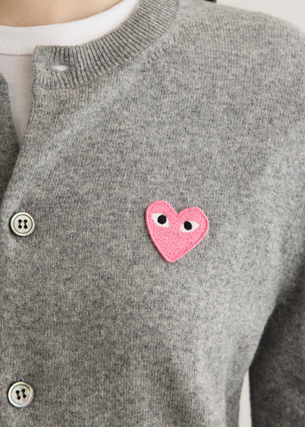 Pink Heart Round Neck Cardigan