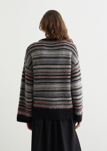 Soft Wool Stripe Boxy Cardigan