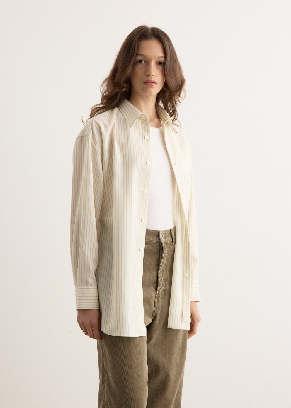 トップス 25ss SUPER FINE WOOL STRIPE SHIRT AURALEE) SUPER FINE WOOL STRIPE SHIRT (A24SS01WW) | AURALEE