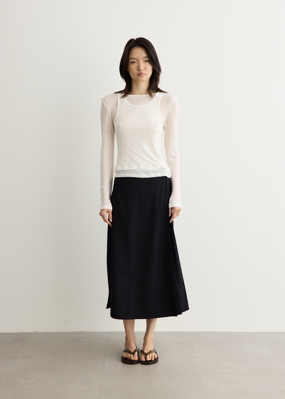 Savile Pleated Pinstripe Skirt