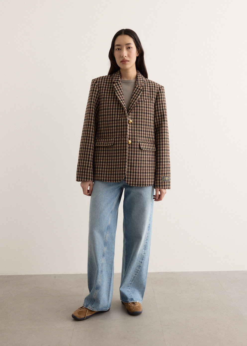 Check Wool Mix Oversized Blazer