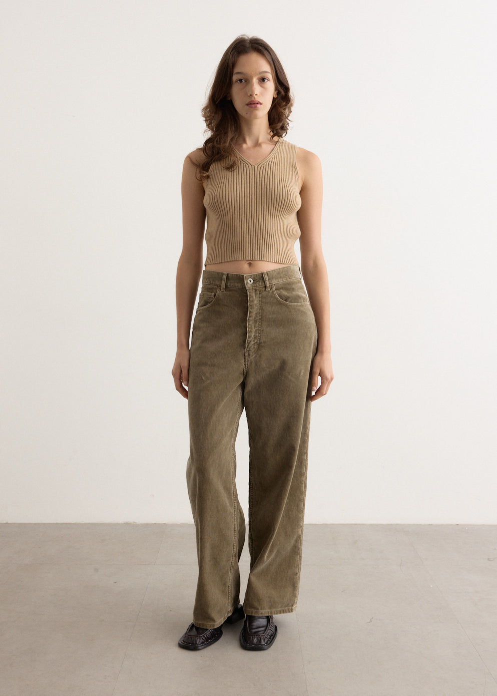 Cotton Silk Rib Knit V-Neck Vest
