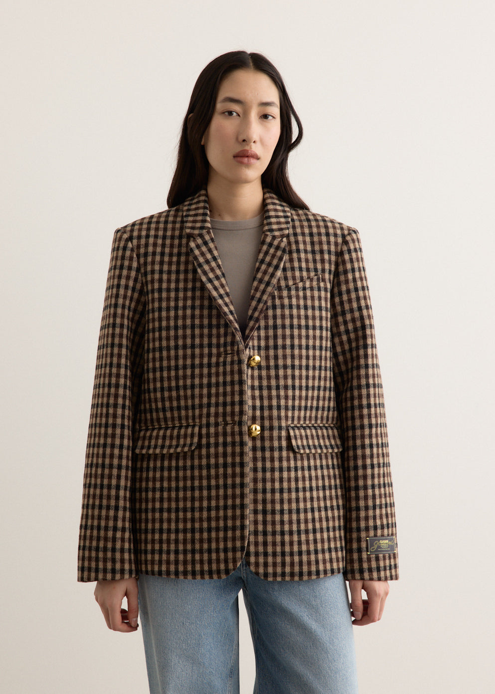 Check Wool Mix Oversized Blazer