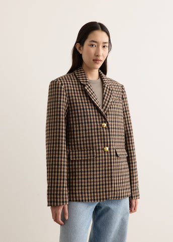 Check Wool Mix Oversized Blazer