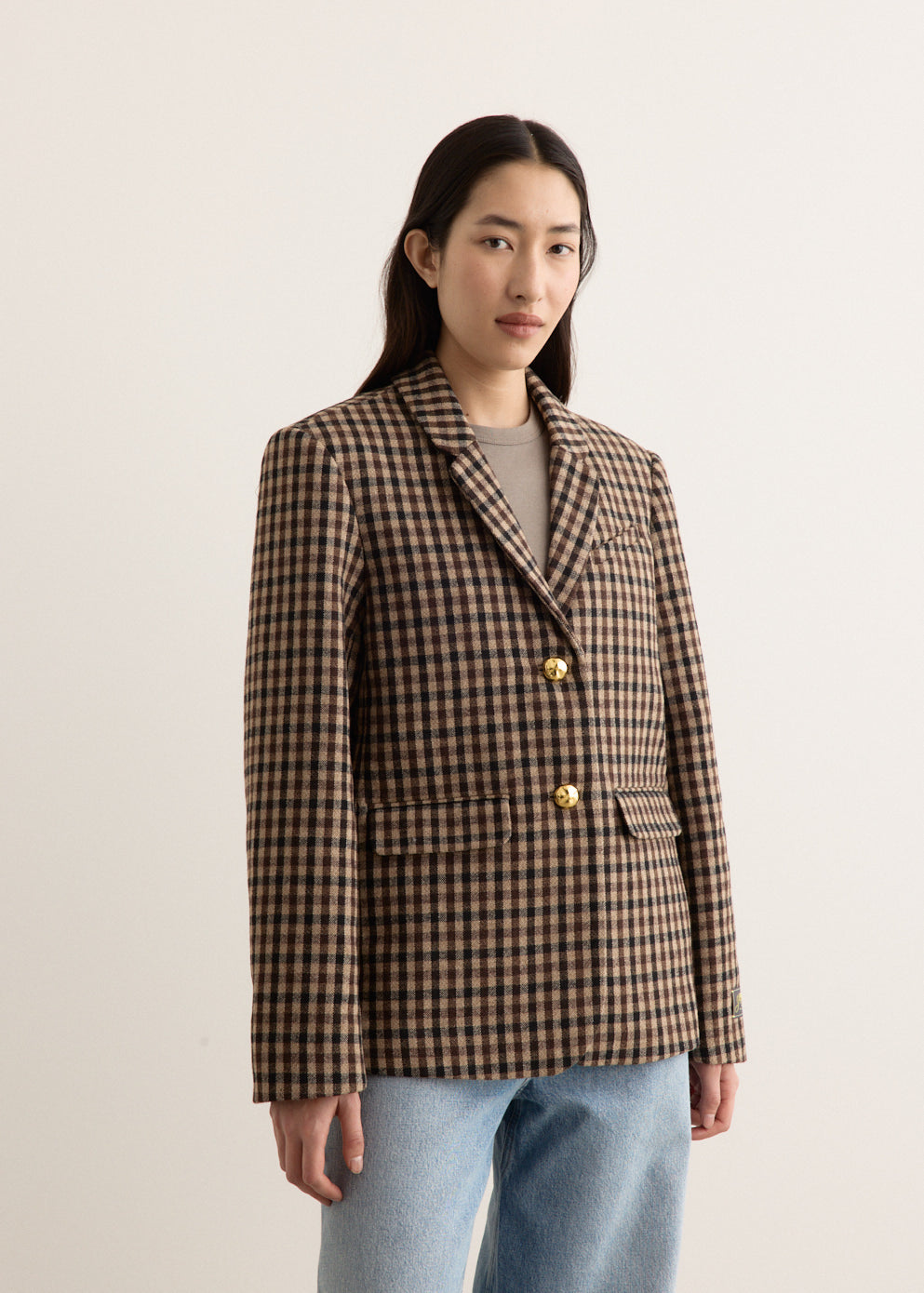 Check Wool Mix Oversized Blazer