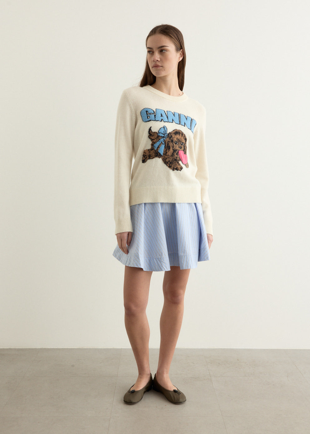 Graphic Wool Mix Fluffy Puppy Love Crewneck
